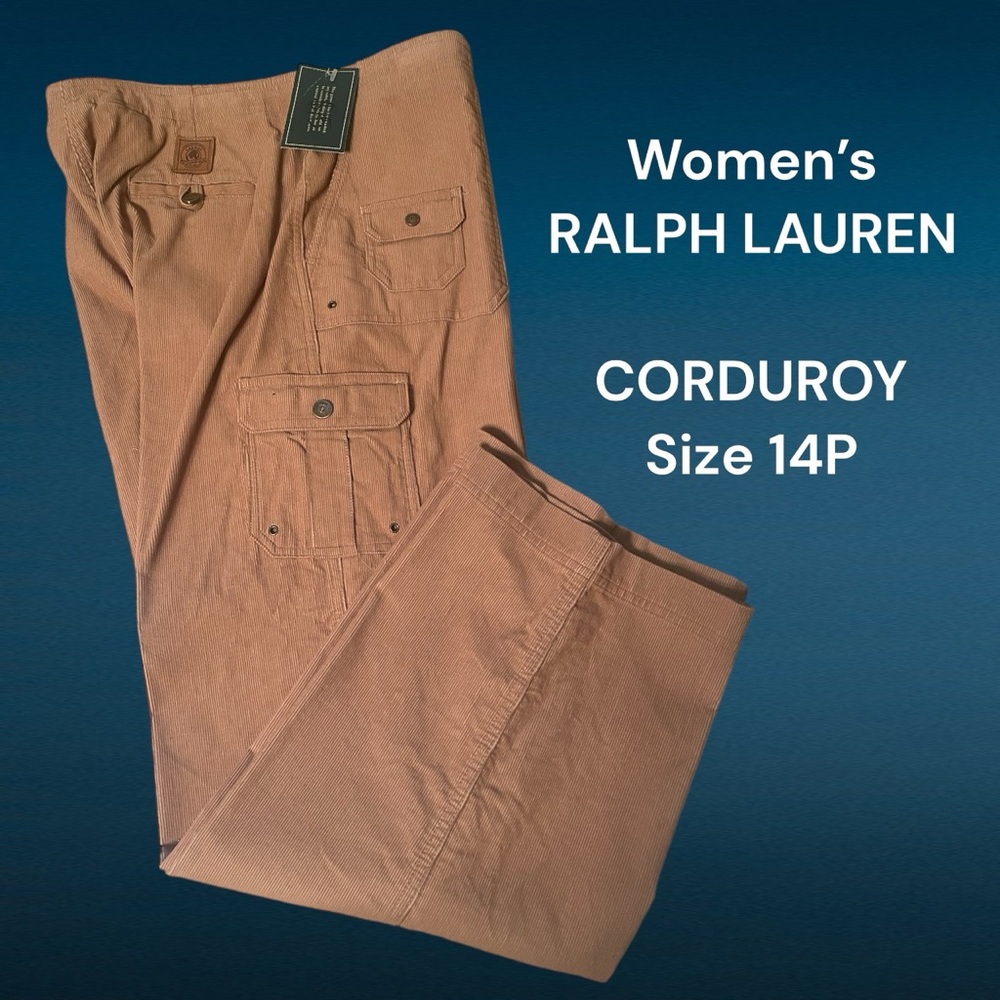 NWT Ralph Lauren Chestnut Brown Corduroy Relaxed Fit Wide Leg Pants Size 14P